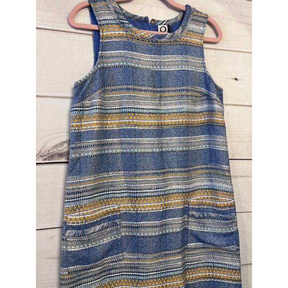 Akemi + Kin Size 6 Shift Dress Woven Denim Print Fray Accents - Picture 6 of 6